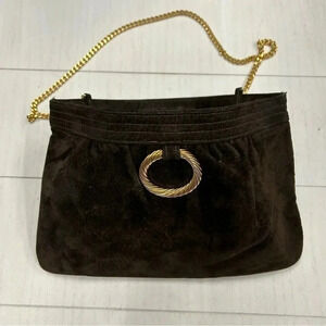 Morris Moskowitz Vintage Brown Genuine Leather EUC Gold‎ Tone decorative accents